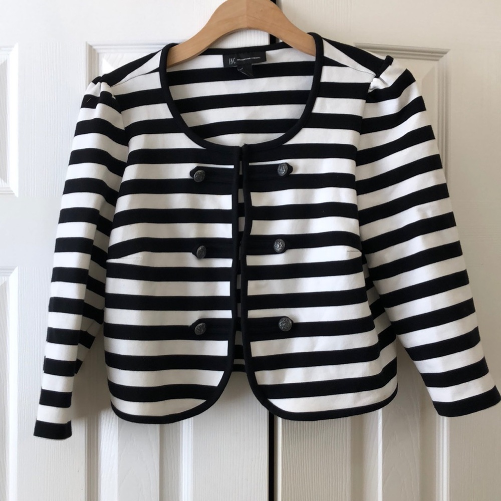 Bland and white stripe military crop jacket
